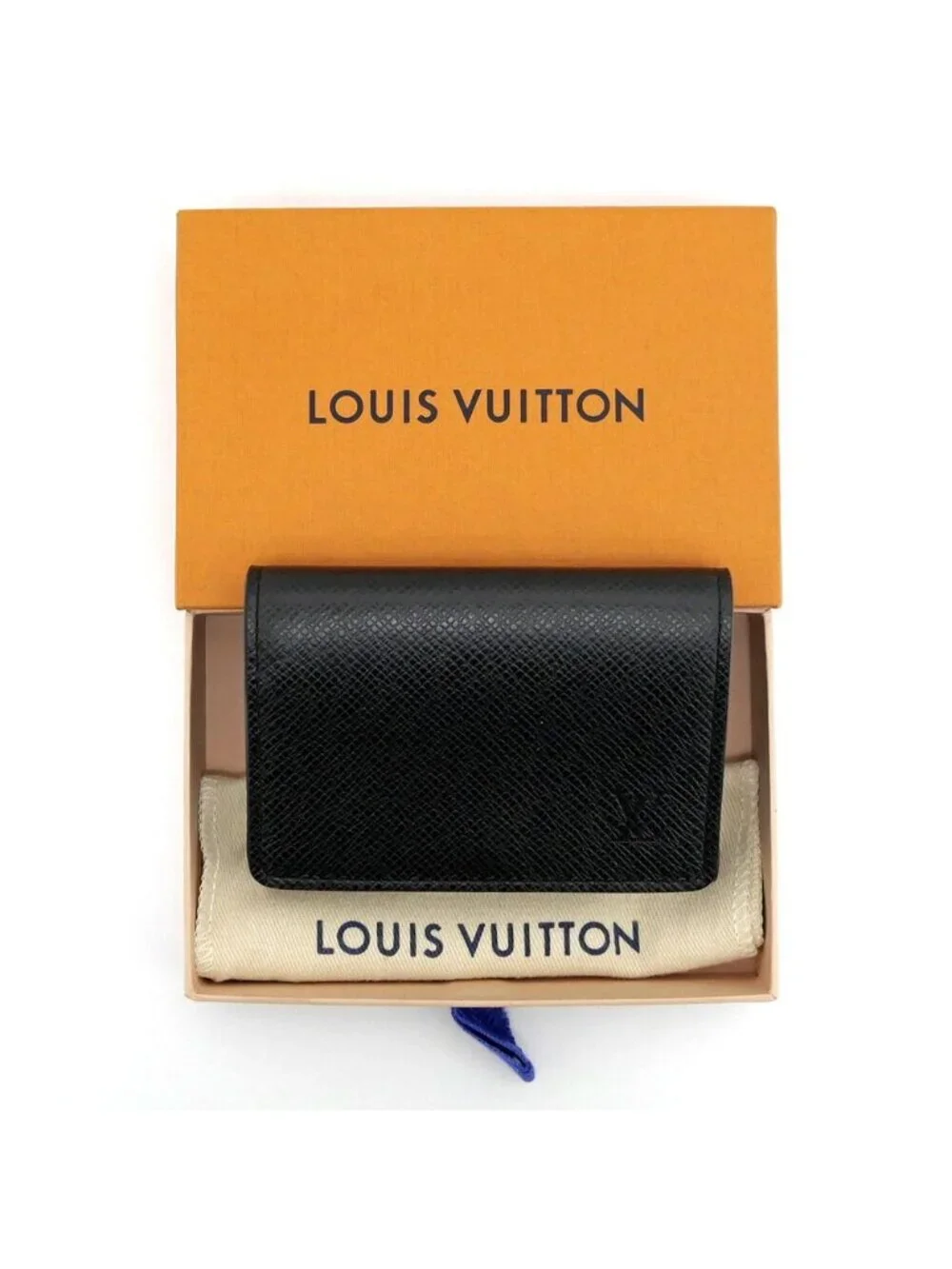 Louis Vuitton Card Case Envelope Business Holder NM Taiga Black